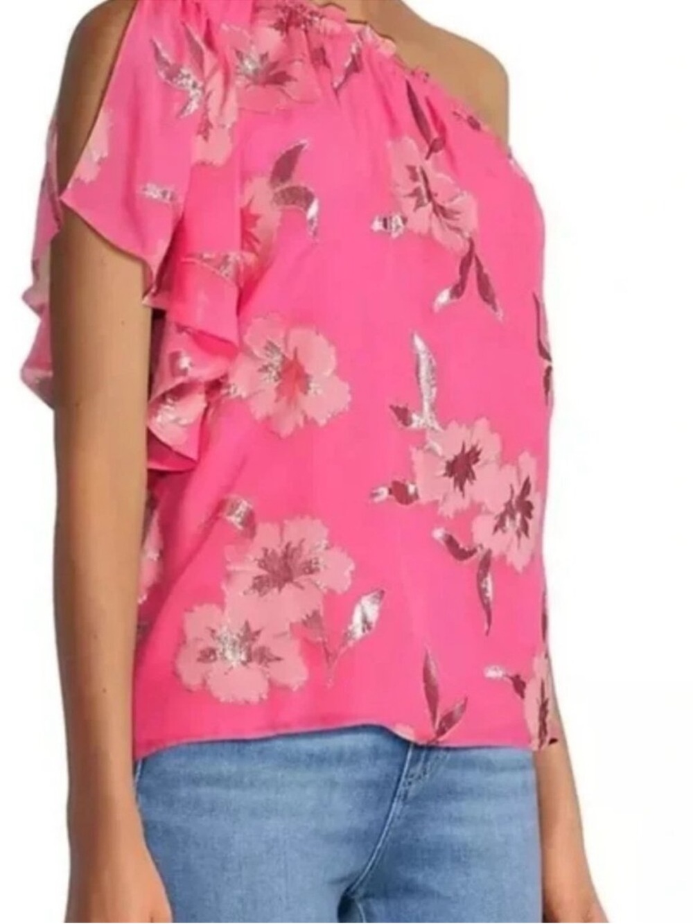 Lilly Pulitzer Sarahleigh Pink One-Shoulder Floral Blouse NWT Small S